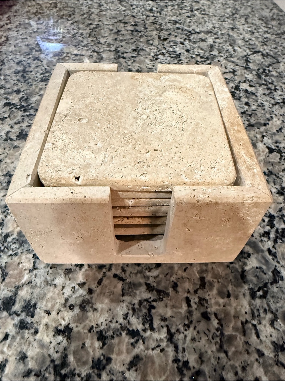 Natural Travertine Stone Coaster Set with Holder